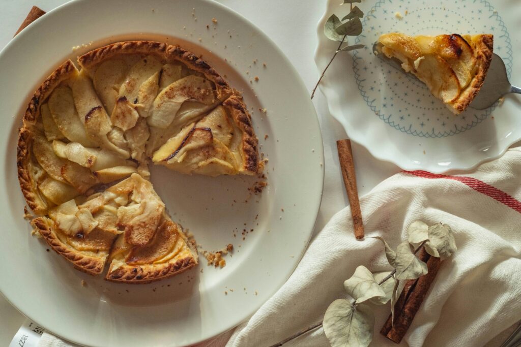 Apple pie with slice cut out